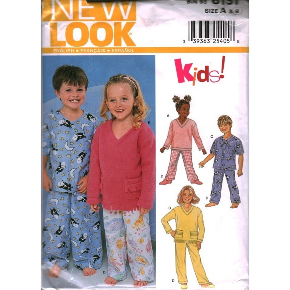 New Look 6131 Kids Pajamas‎ Sewing Pattern Top Shirt Pants Size A 3-8 cut